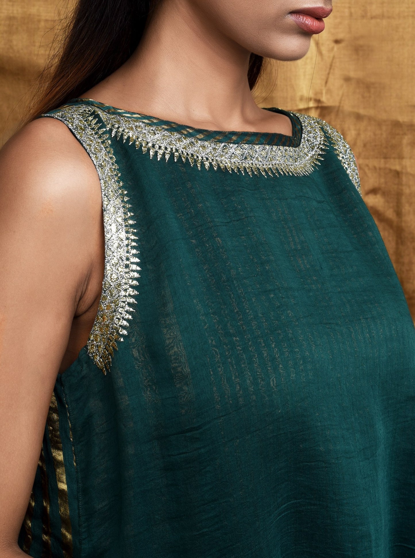 Glam Handwoven Silk Dress (Dark Green)