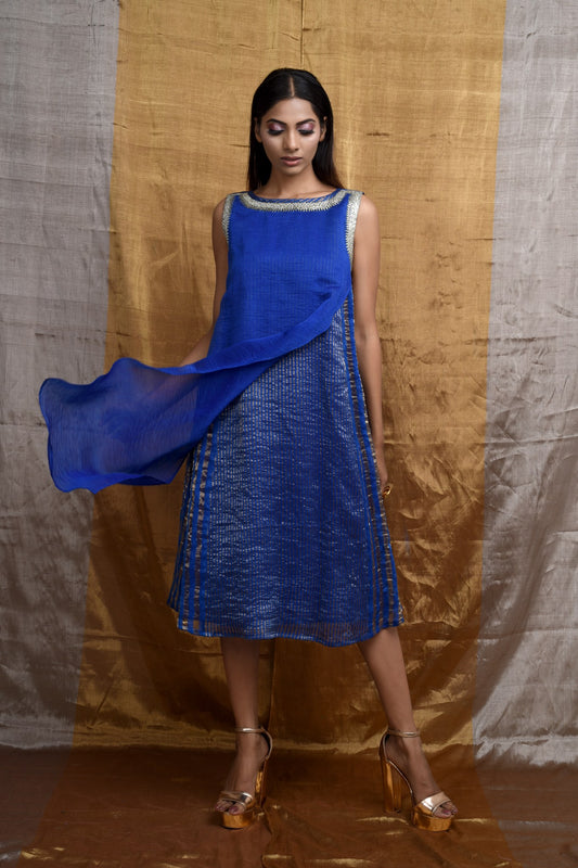 Glam Handwoven Silk Dress (Royal Blue)