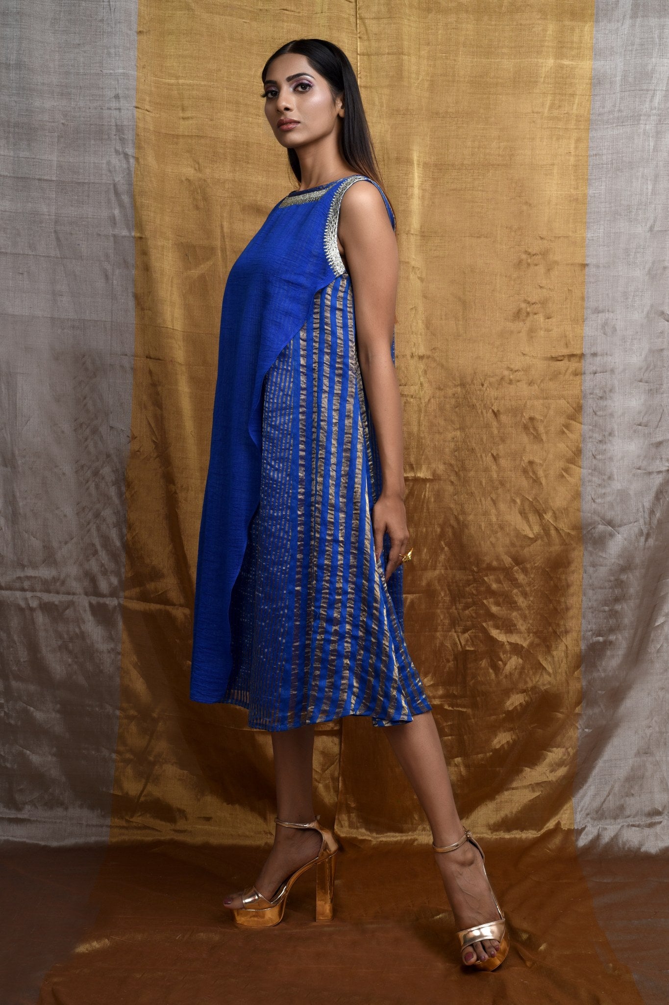 Glam Handwoven Silk Dress (Royal Blue)