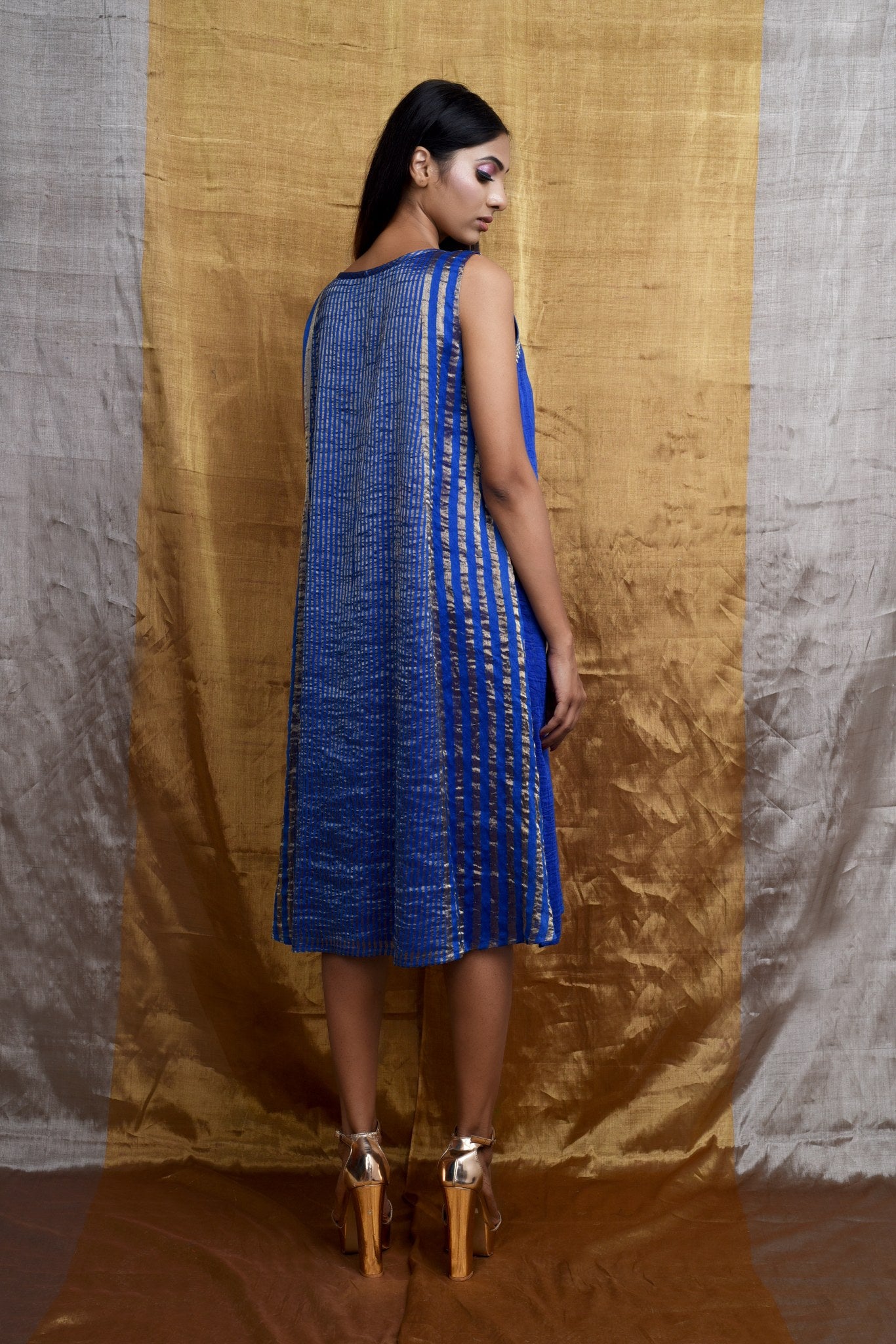 Glam Handwoven Silk Dress (Royal Blue)