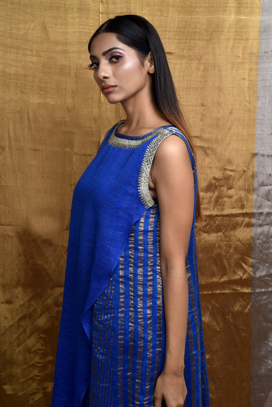 Glam Handwoven Silk Dress (Royal Blue)