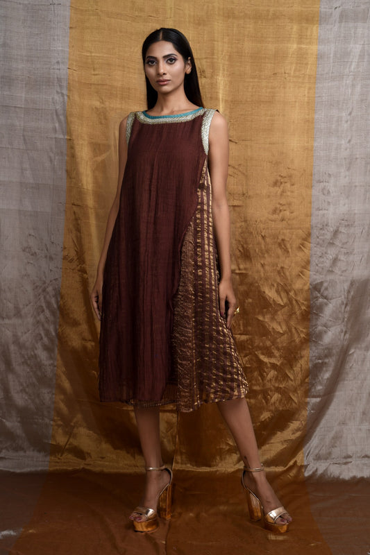 Glam Handwoven Silk Dress (Coffee)