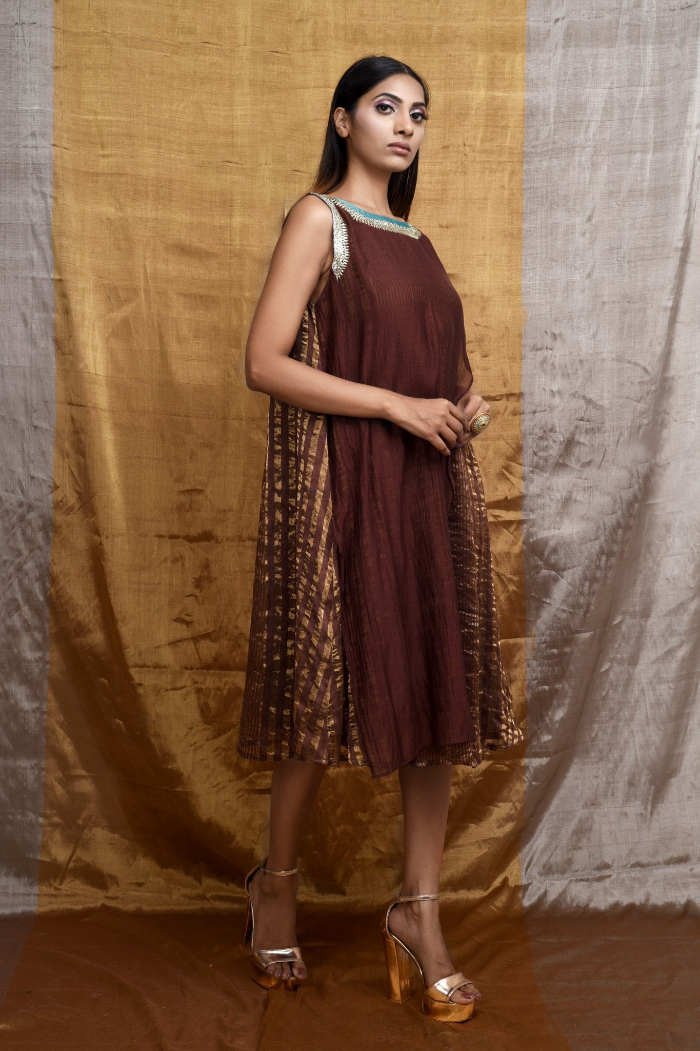 Glam Handwoven Silk Dress (Coffee)