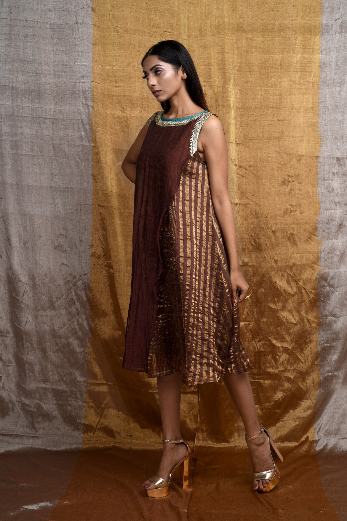 Glam Handwoven Silk Dress (Coffee)