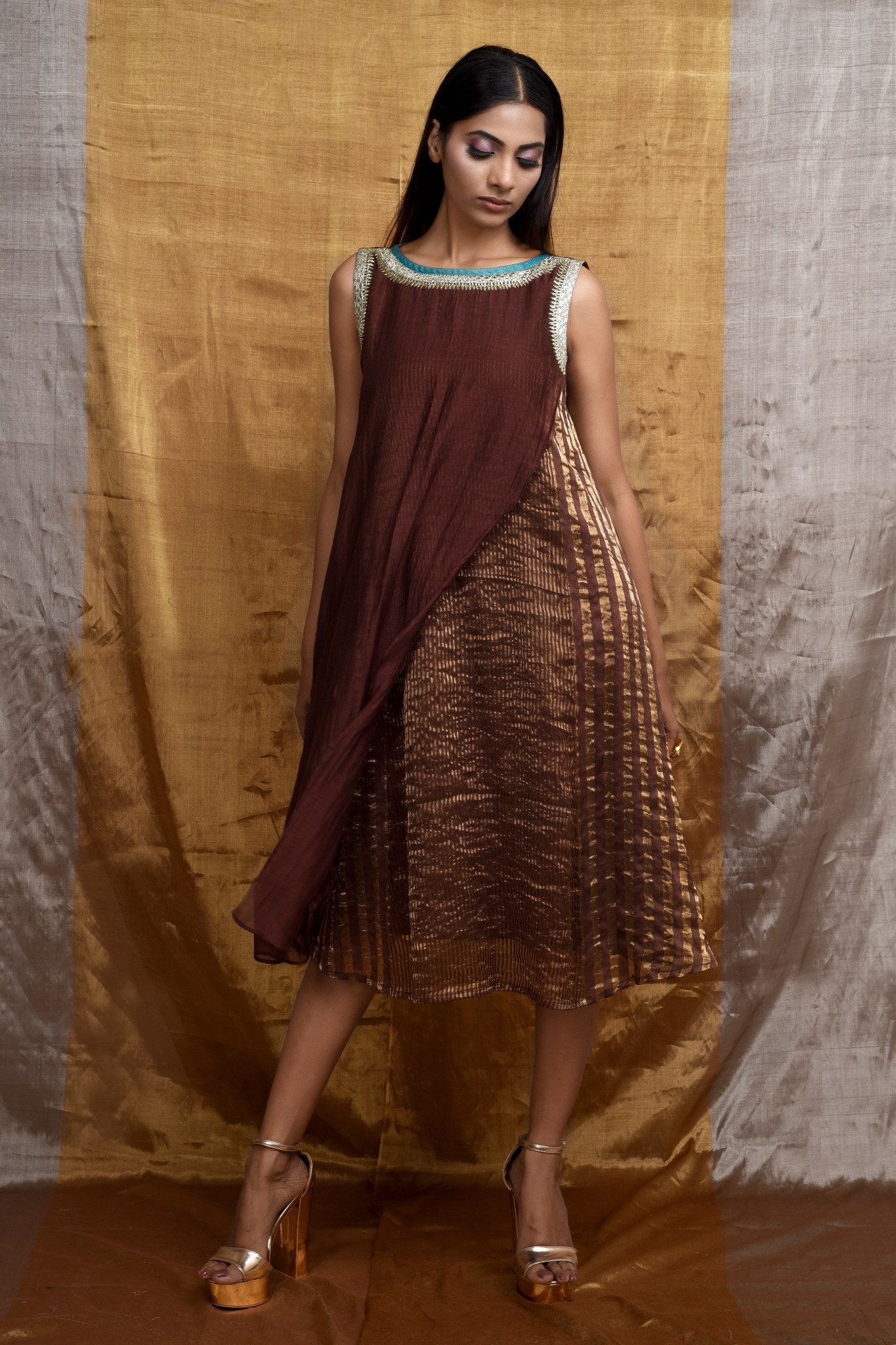 Glam Handwoven Silk Dress (Coffee)