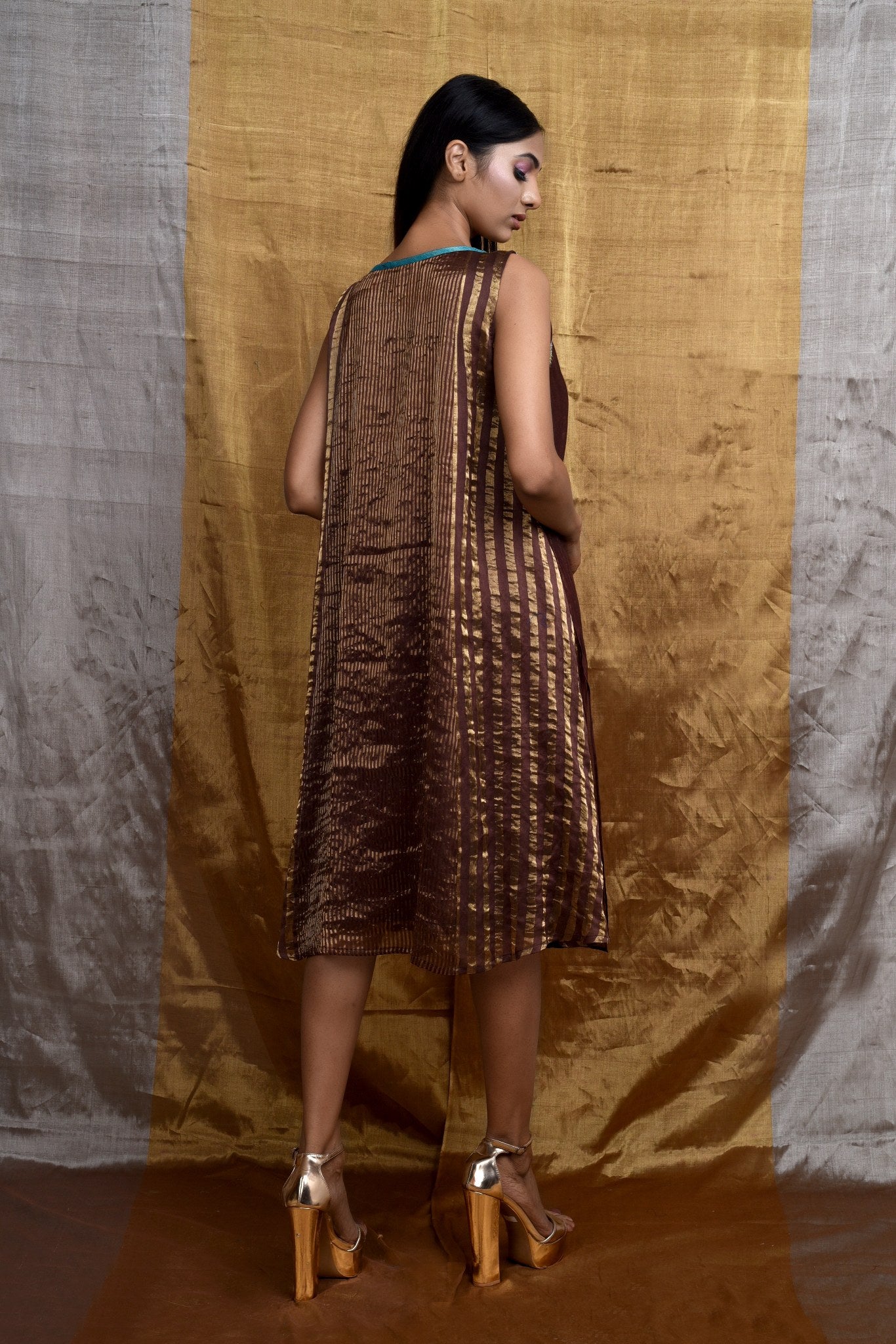 Glam Handwoven Silk Dress (Coffee)