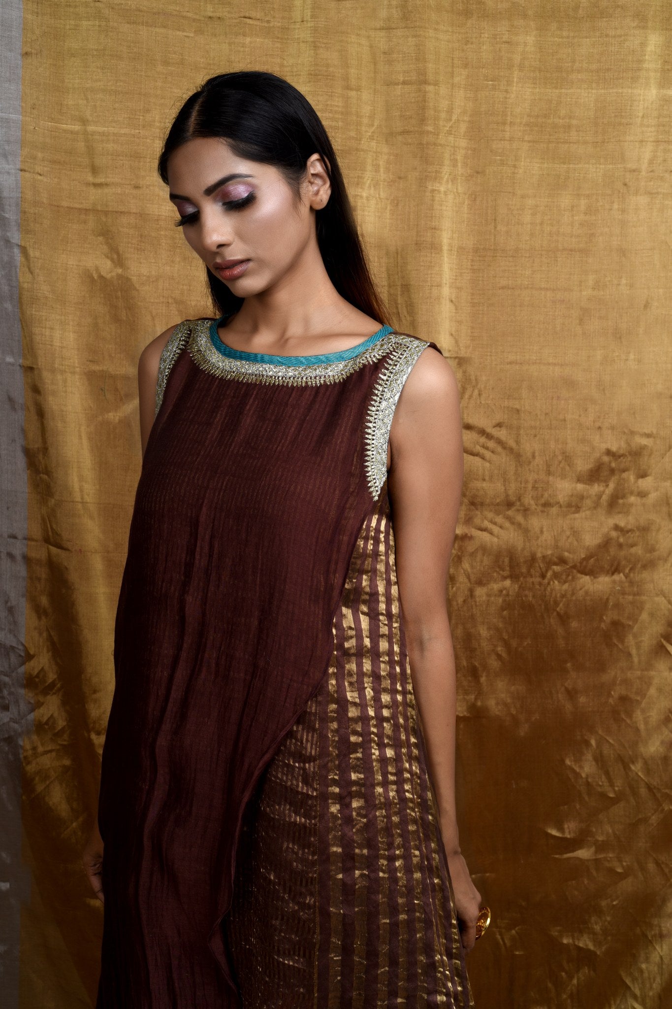 Glam Handwoven Silk Dress (Coffee)