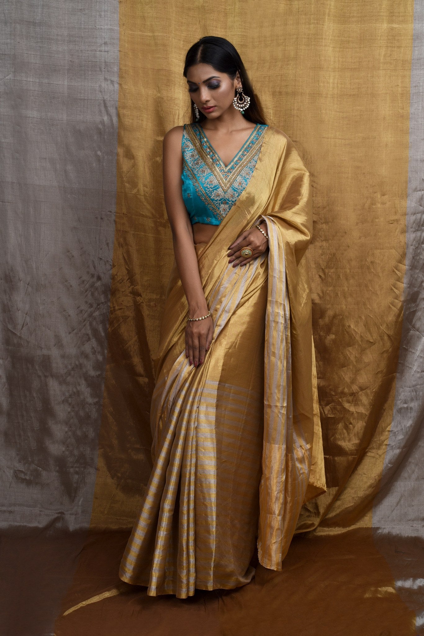 Regal Gold & Turqoise Saree Blouse