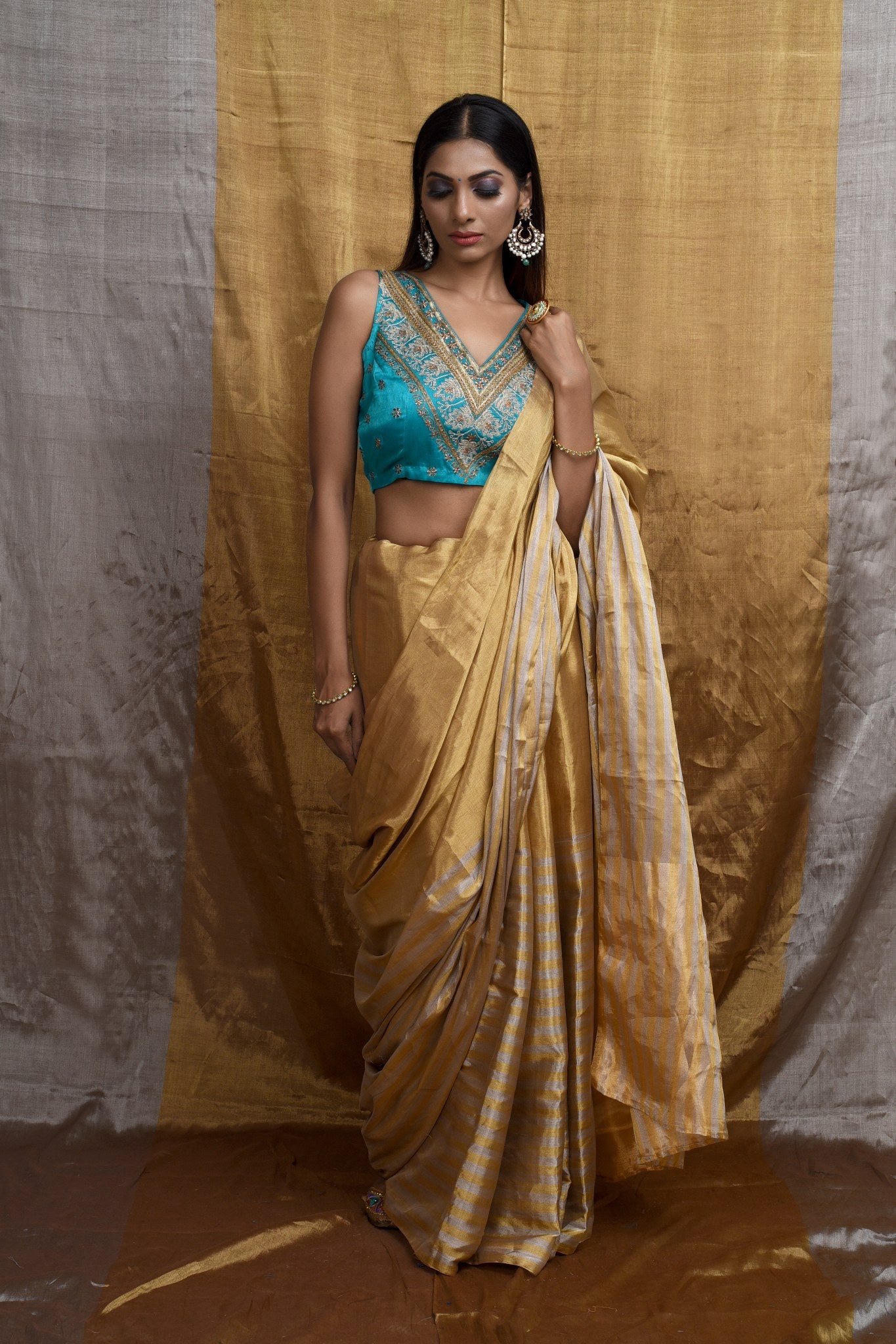 Regal Gold & Turqoise Saree Blouse