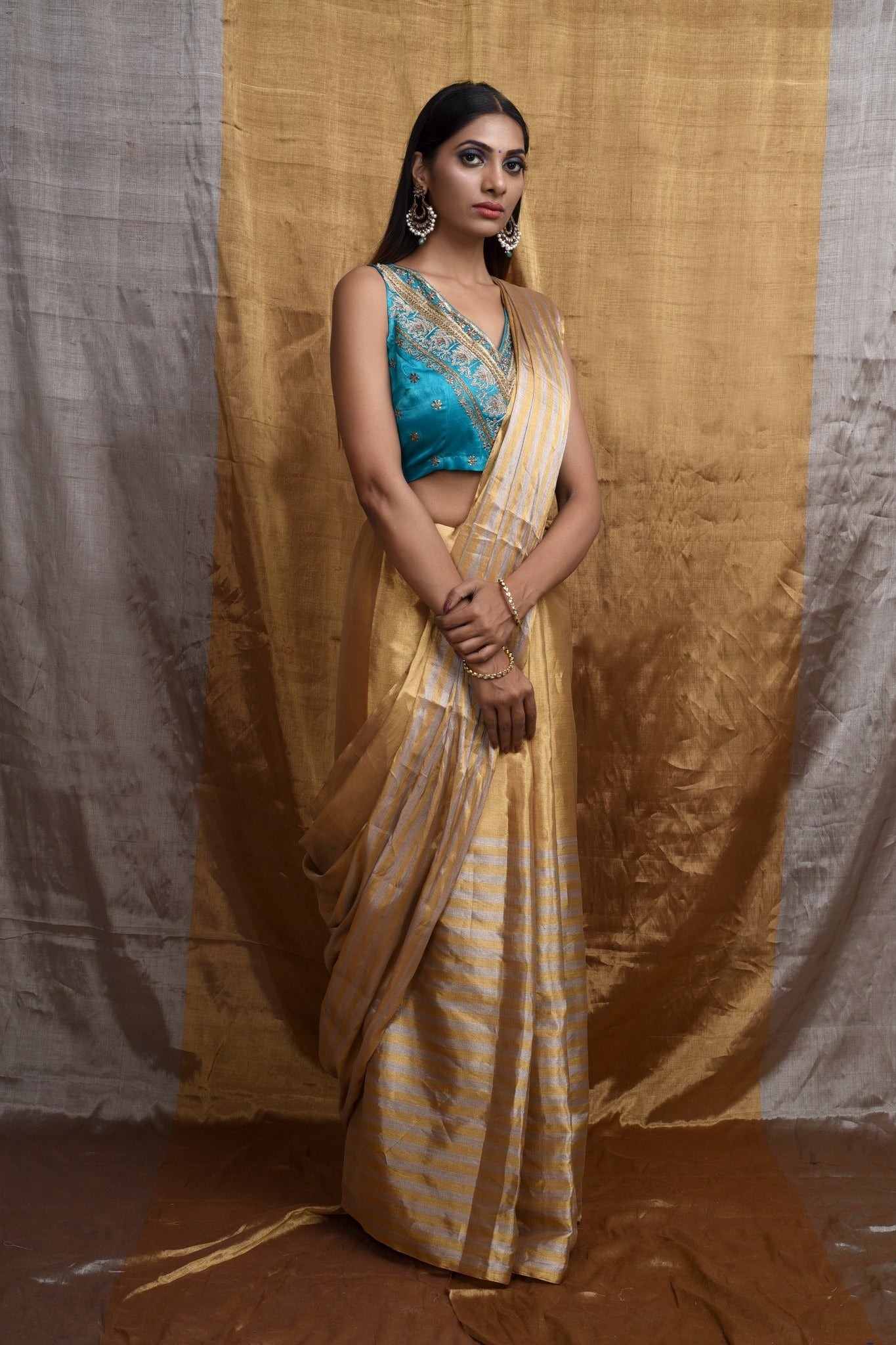 Regal Gold & Turqoise Saree Blouse