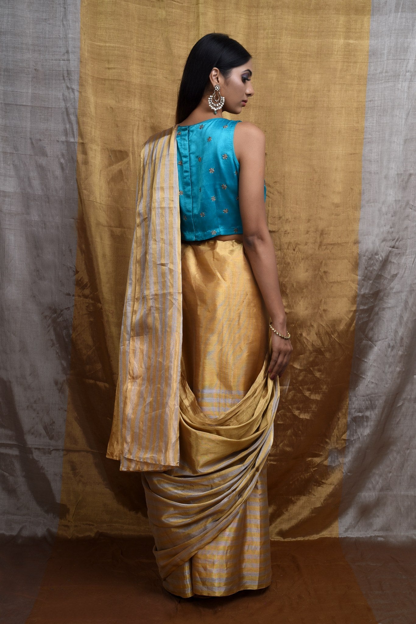 Regal Gold & Turqoise Saree Blouse