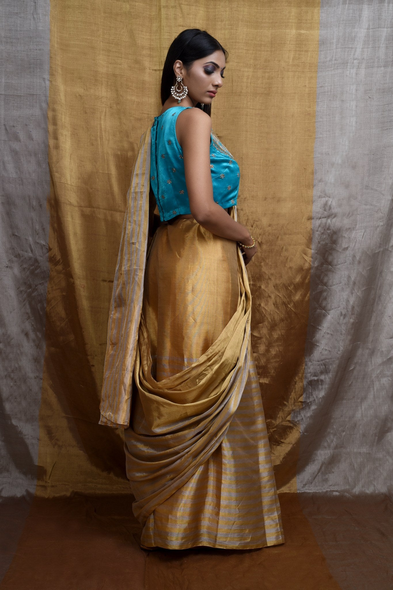 Regal Gold & Turqoise Saree Blouse