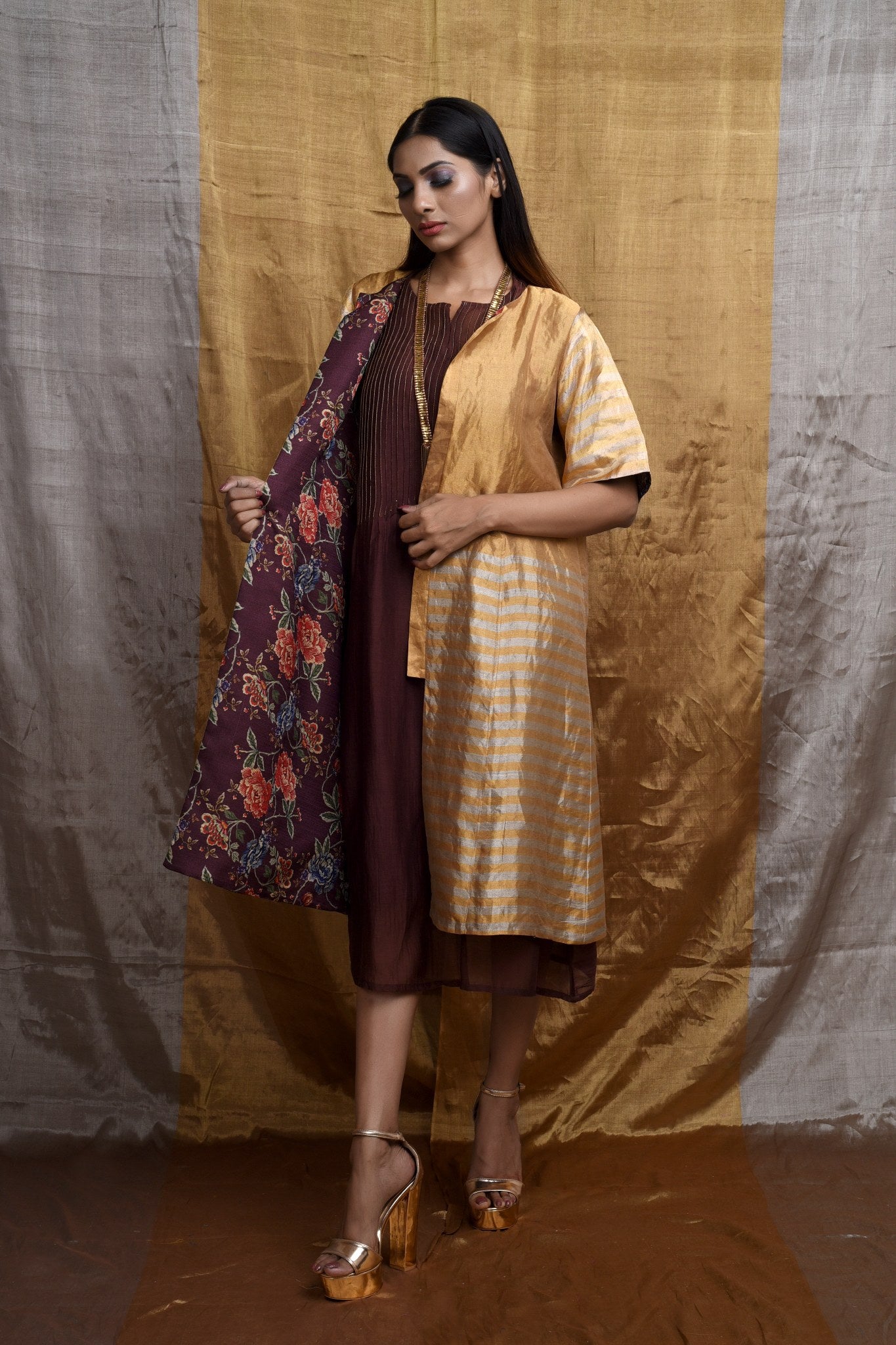 Chic Gold & Turqoise Reversible Dress with Jacket