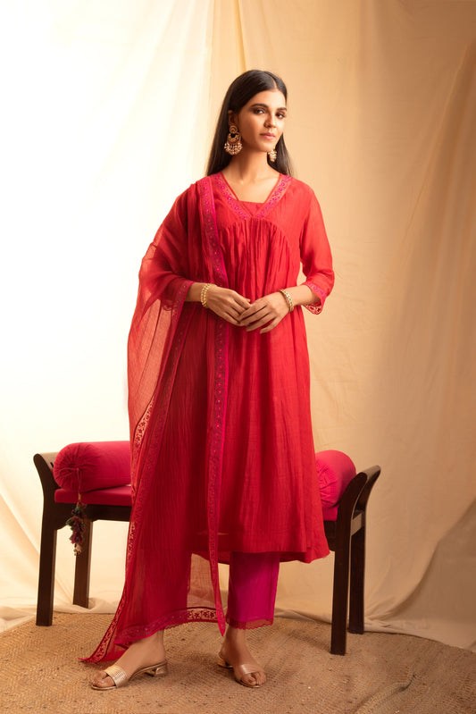 Kiran Red Kurta & Pant Set