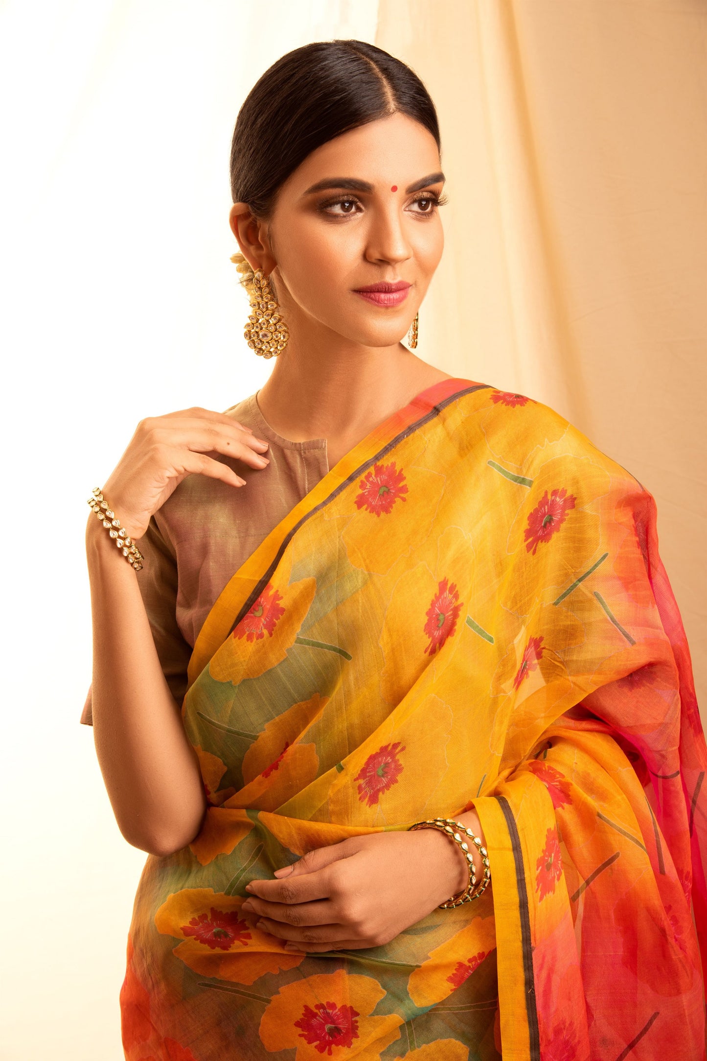 Phool Orange Multicolour Silk Saree