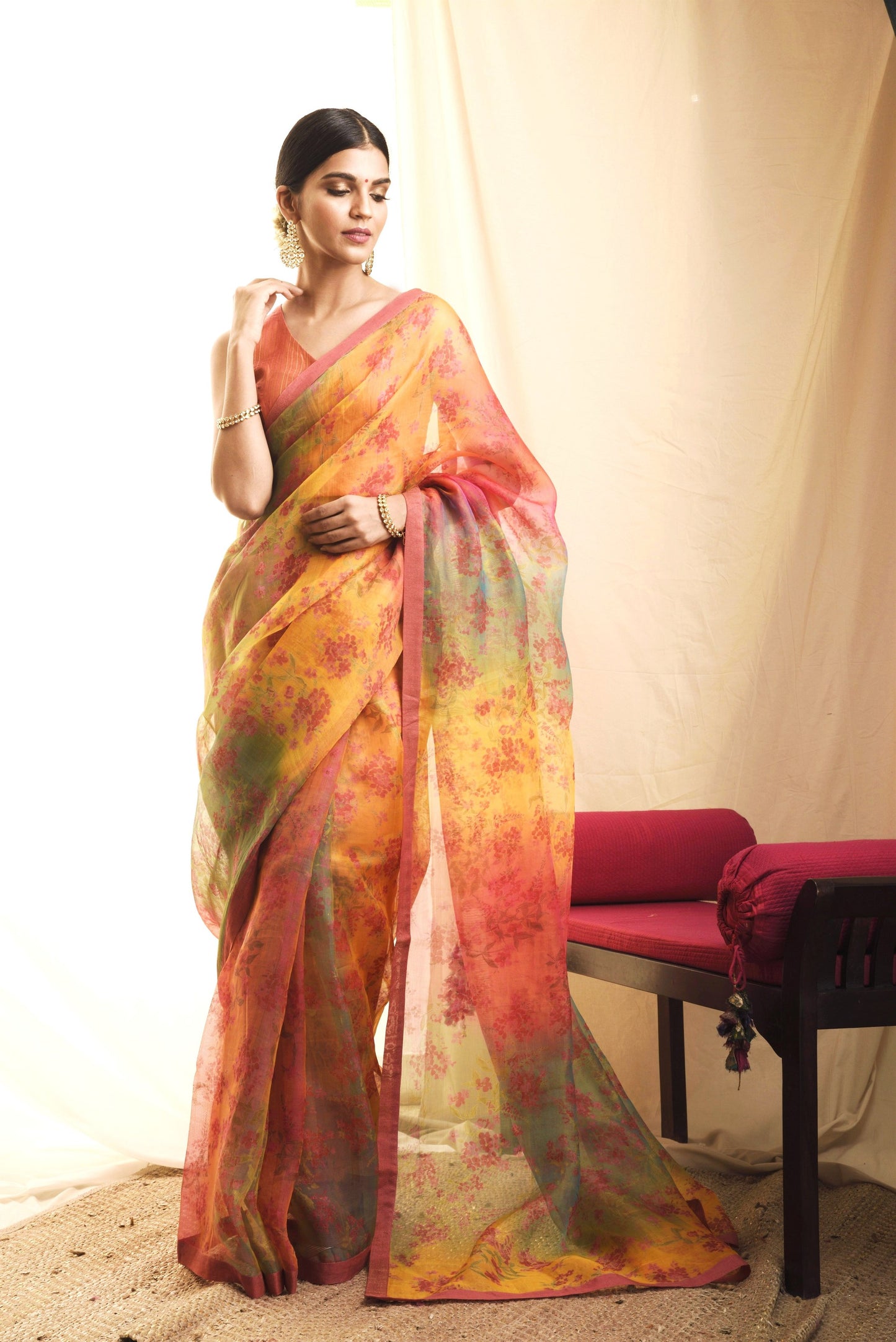 Phool Orange Multicolour Silk Saree