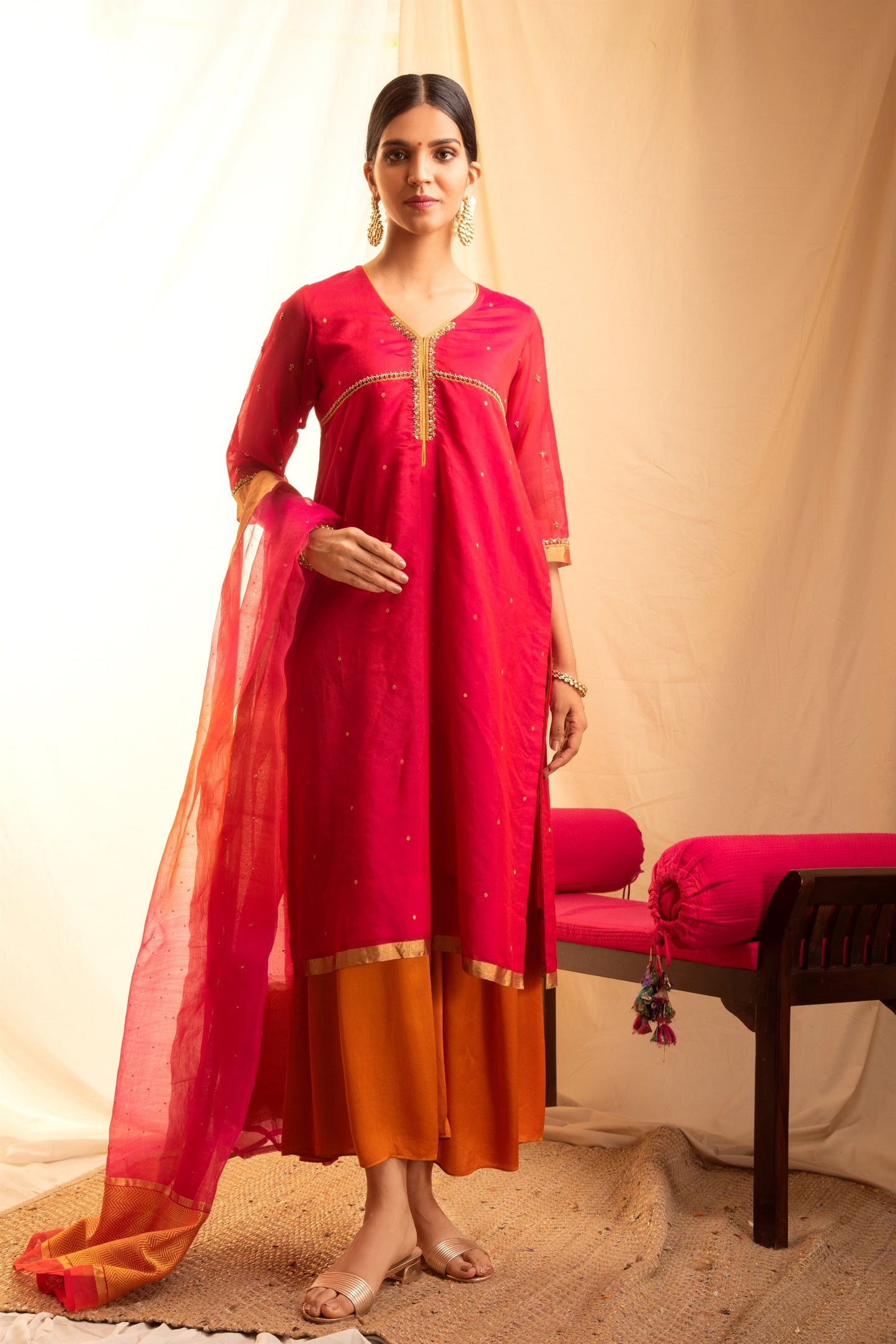 Prabha Rani/Magenta Kurta with Gharara (Set of 3)