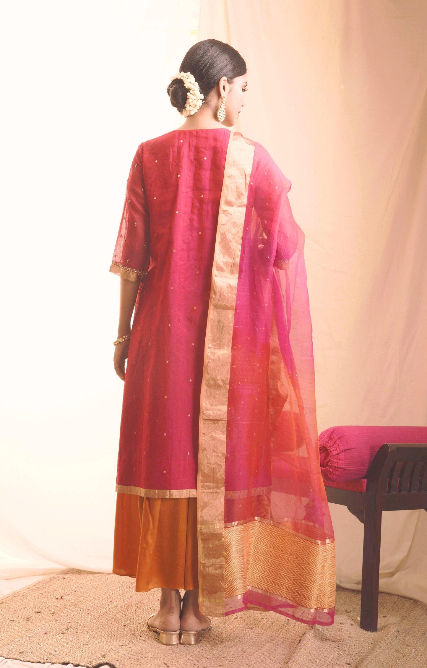 Prabha Rani/Magenta Kurta with Gharara (Set of 3)