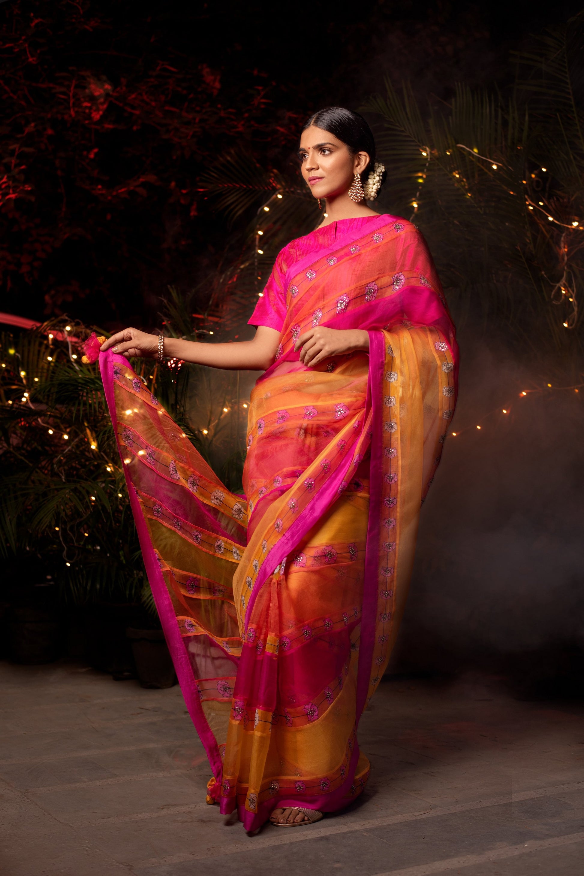 Orange, Pink Georgette Orange And Pink Color Embroidered Designer Wedding  Saree, With Blouse at Rs 7159 in Surat