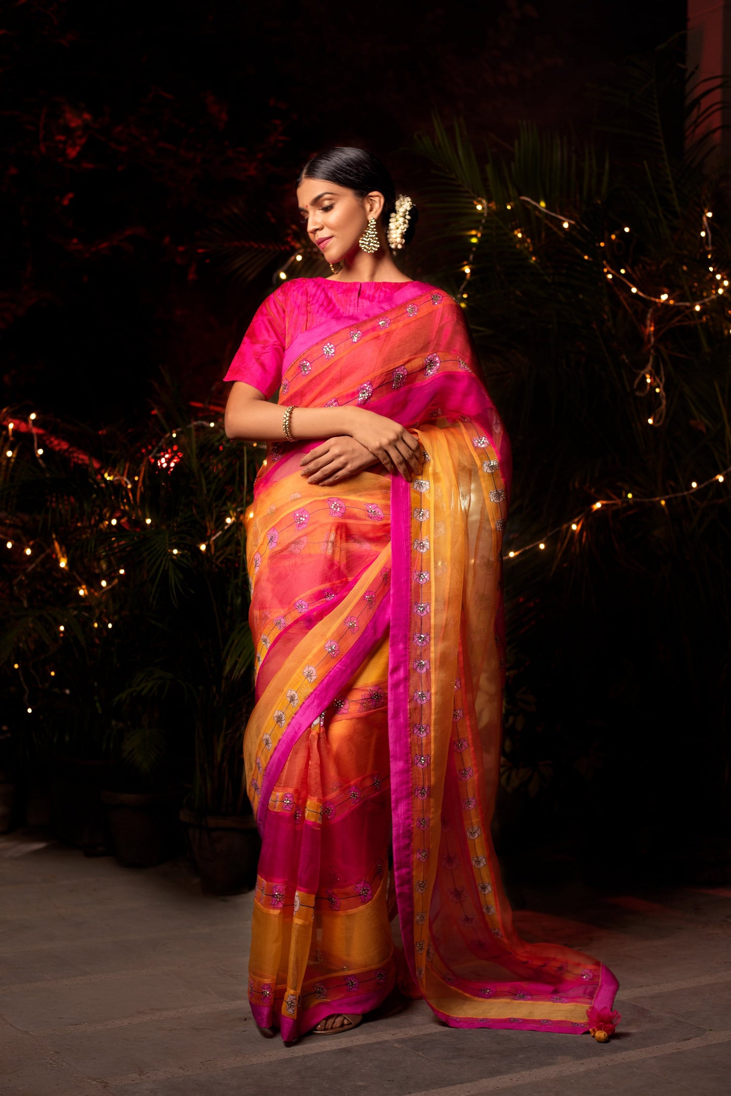 Rashmi Pink & Orange Organza Silk Saree