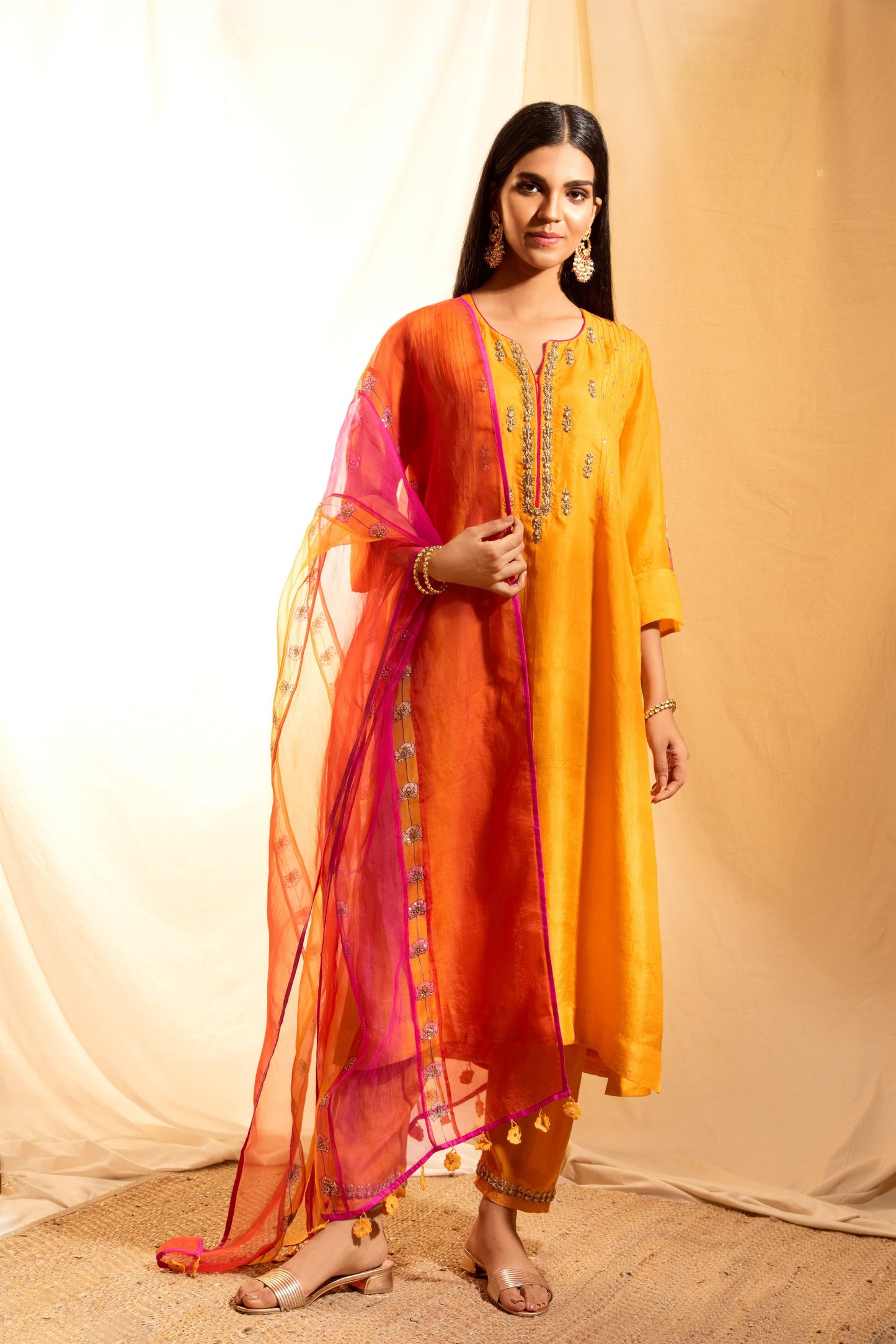 Roshni Orange Kurta (Set of 3)