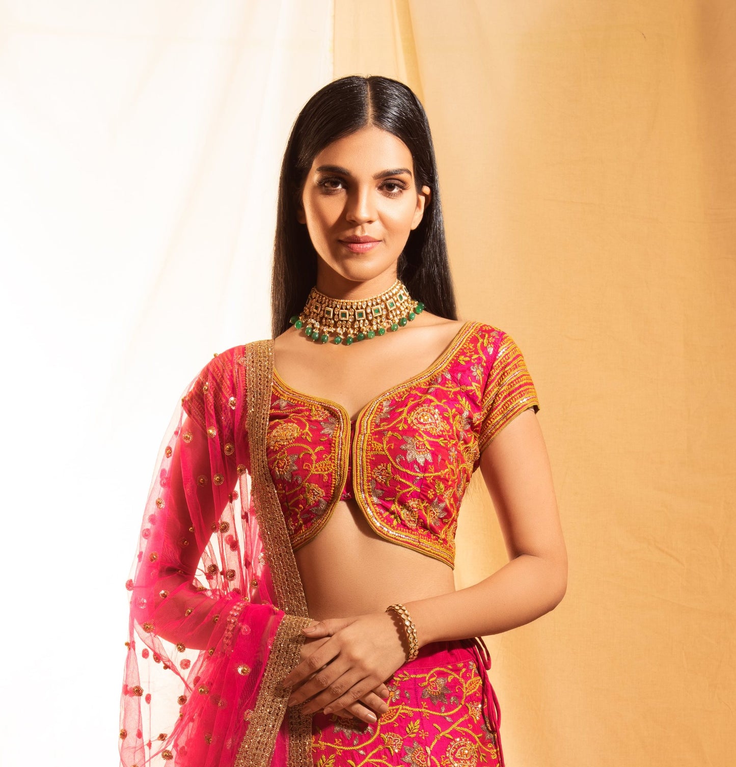 Shubh Pink Lehenga with Embroidered Net dupatta