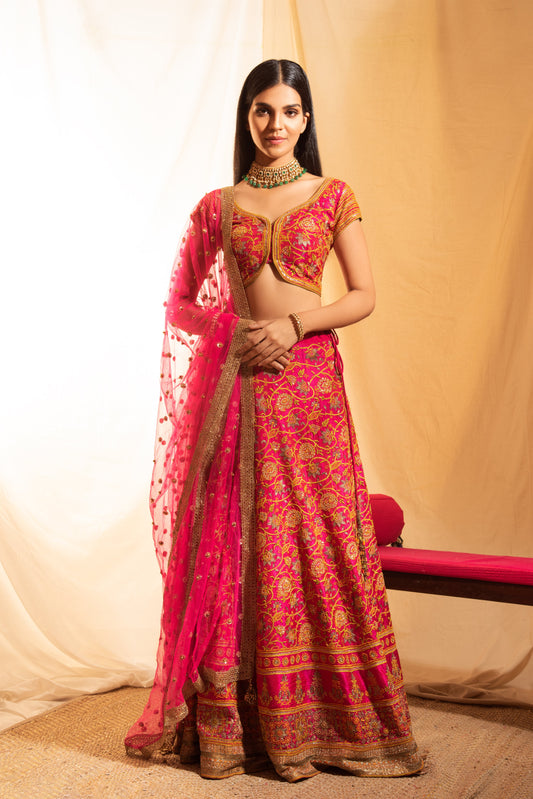 Shubh Pink Lehenga with Embroidered Net dupatta