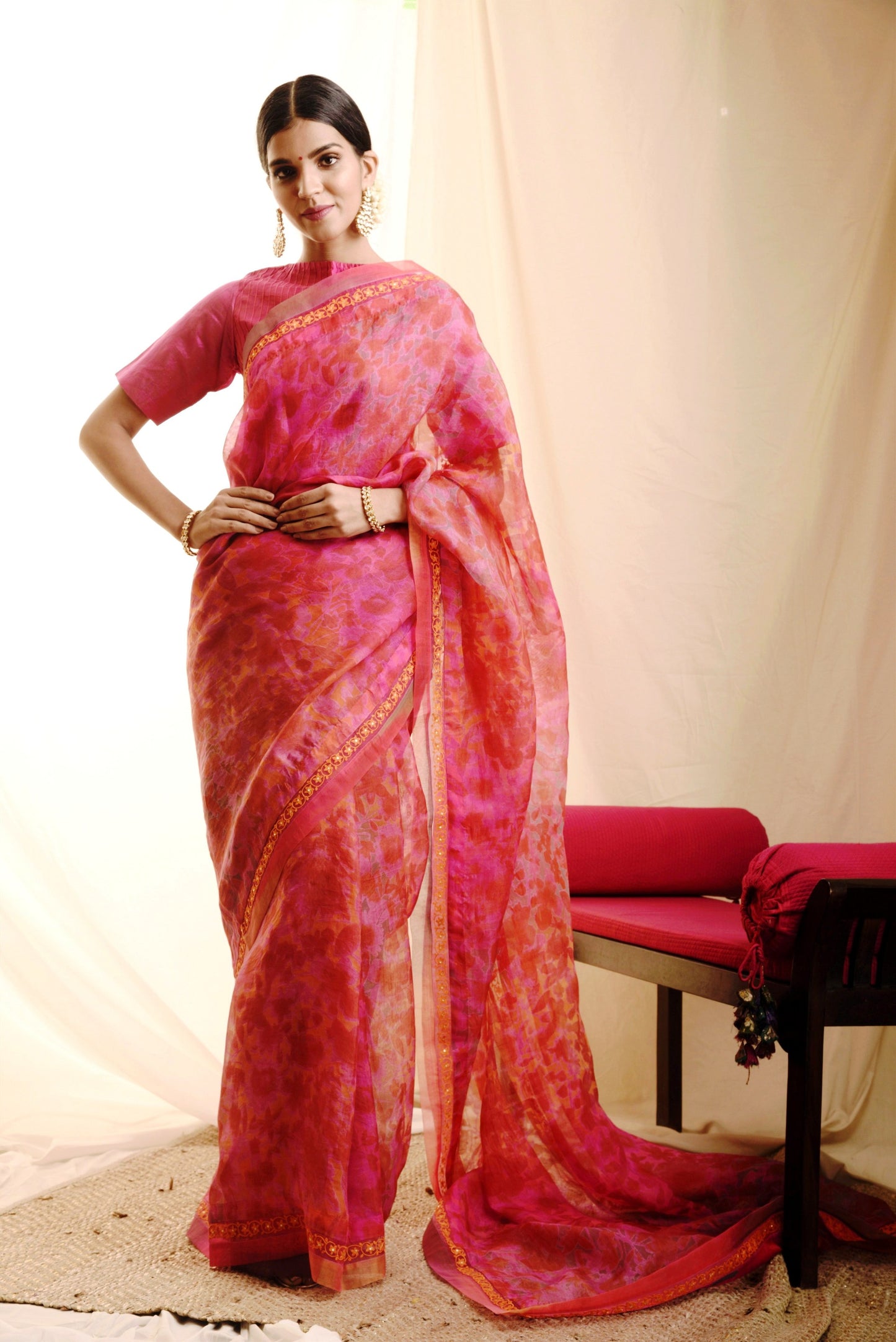 Tej Handwoven Sheer Silk Red Saree with Blouse