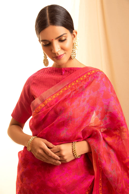 Tej Handwoven Sheer Silk Red Saree with Blouse