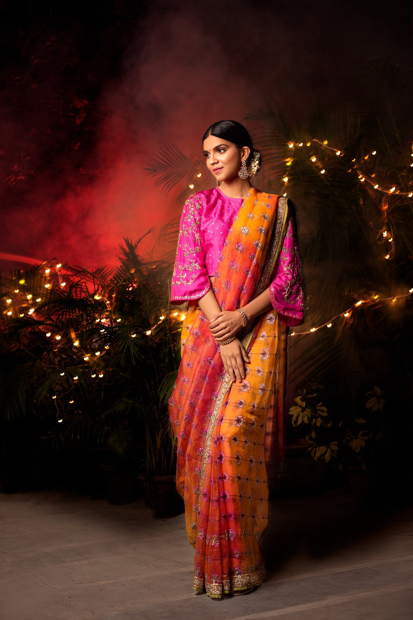 Vibha Pink Orange Handwoven Sheer silk Saree