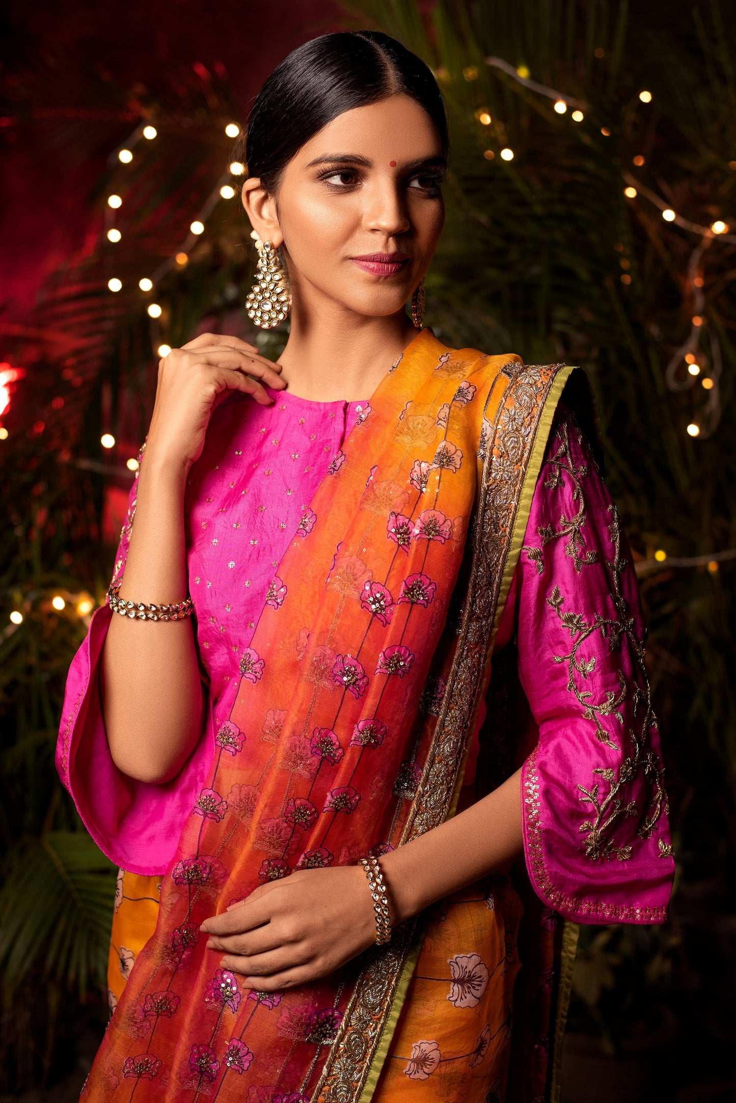 Vibha Pink Orange Handwoven Sheer silk Saree