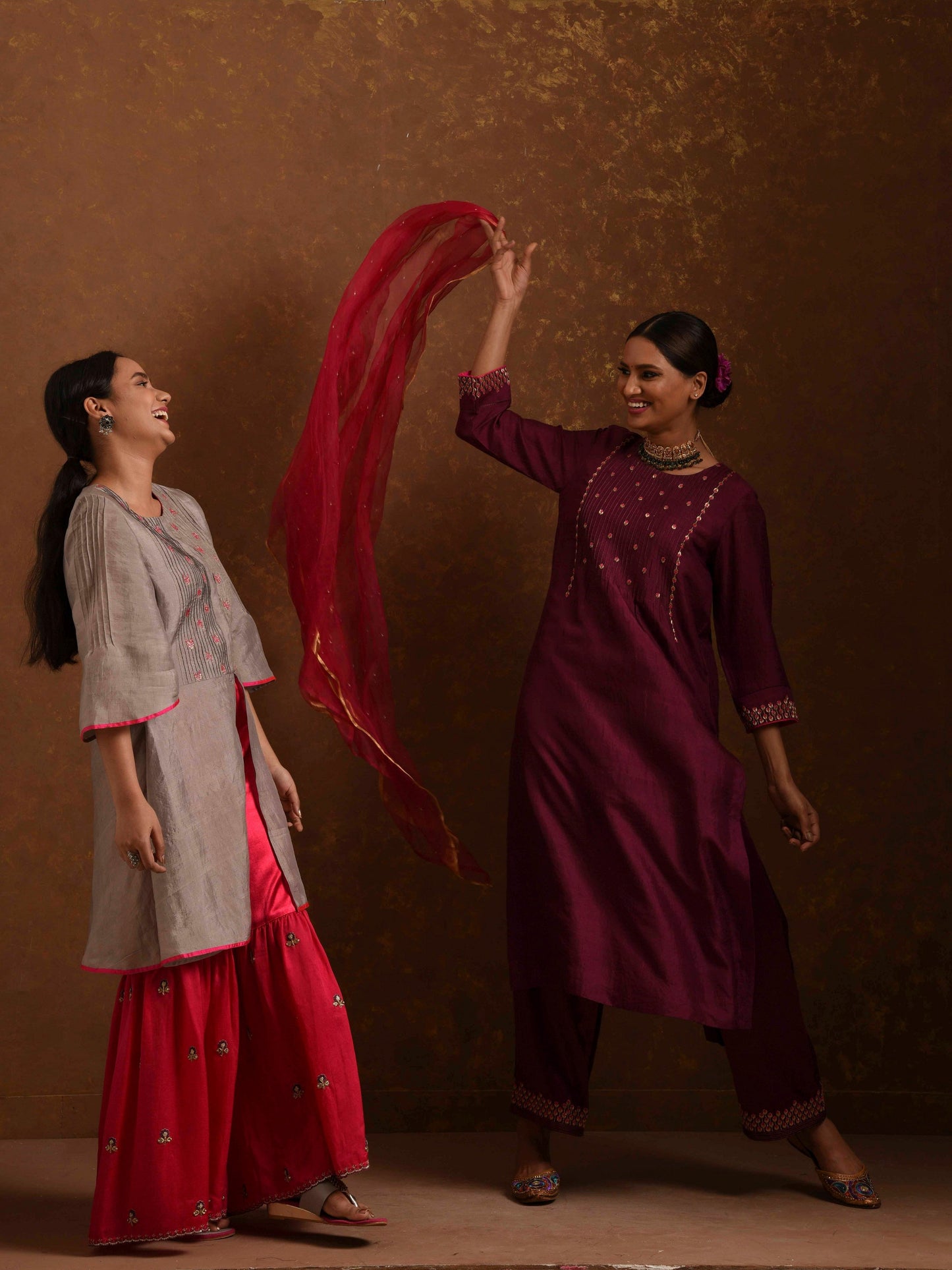 Ruhani Wine Kurta (Set of 3)