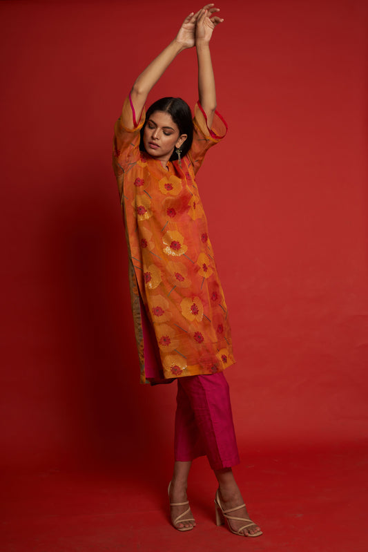 Poppy Orange Kurta Set (Set of 3)