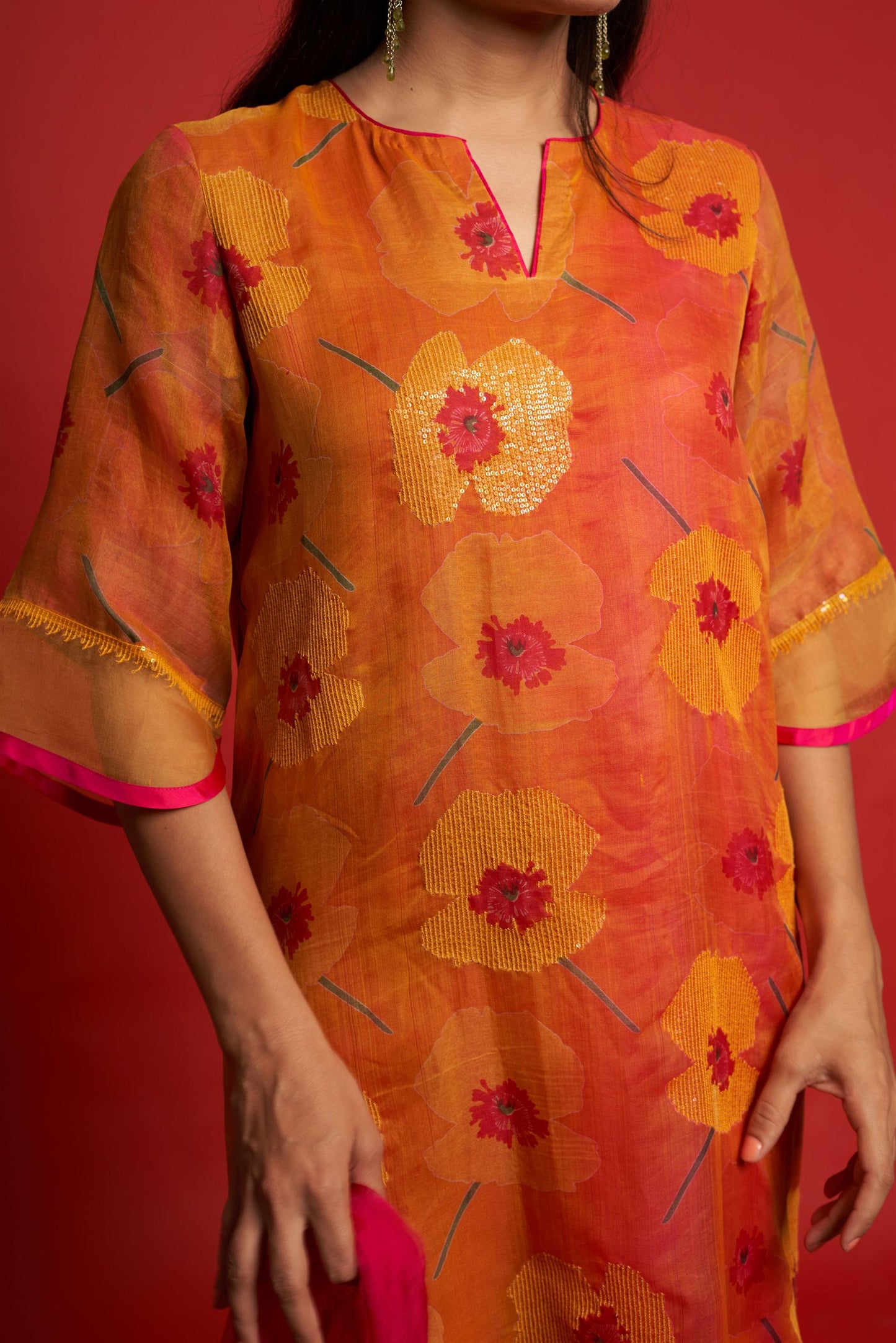 Poppy Orange Kurta Set (Set of 3)