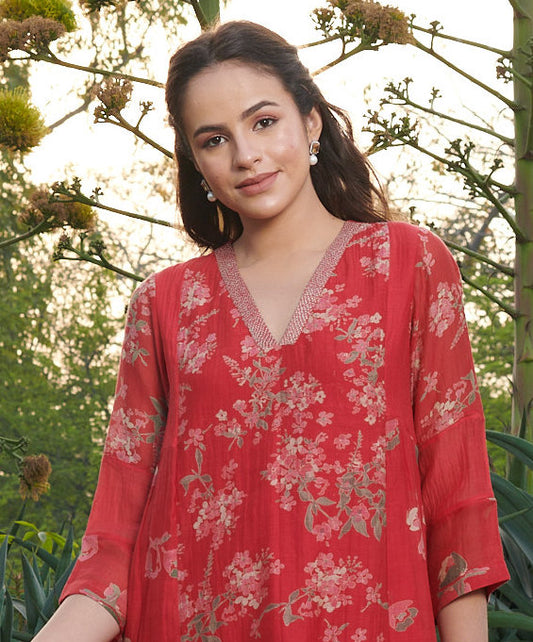 Floweret Red Floral Kurta-Set (Set of 2)