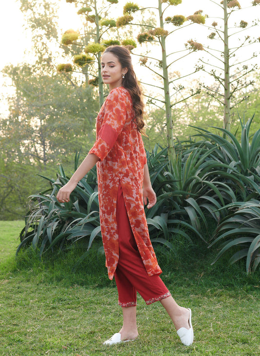Joy Orange Floral Kurta-Set (Set of 2)