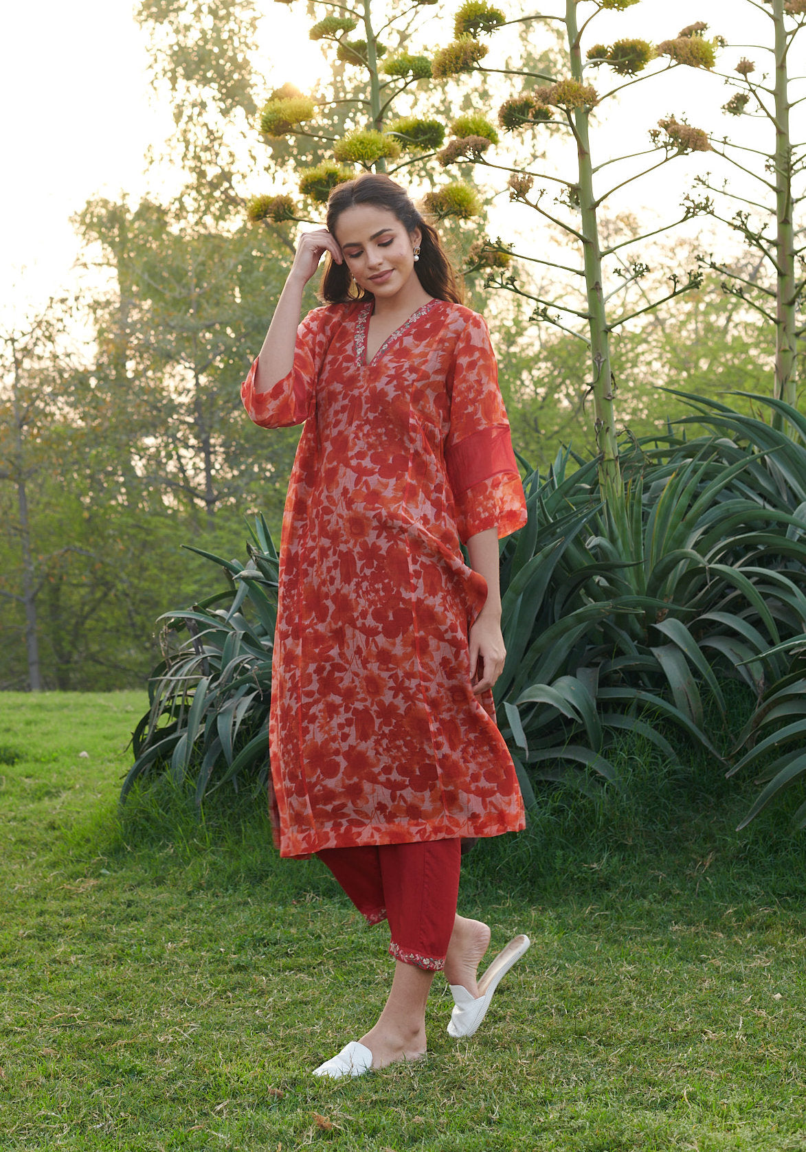 Joy  Orange Floral Kurta-Set (Set of 2)