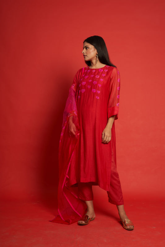 Marigold Pink Kurta Set (Set of 3)