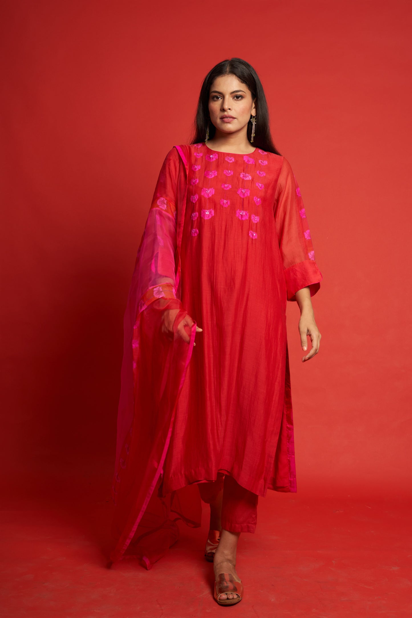 Marigold Pink Kurta Set (Set of 3)