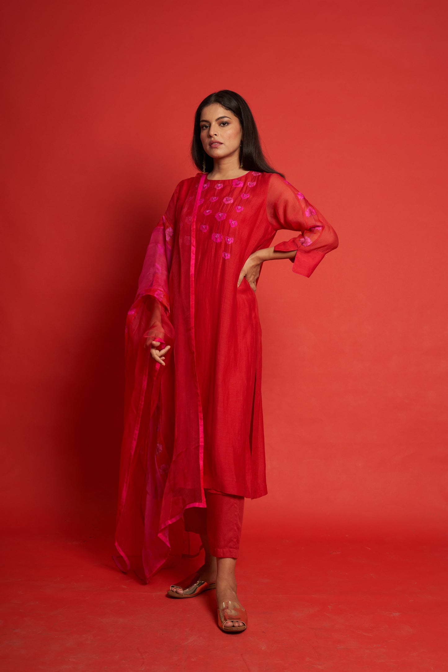 Marigold Pink Kurta Set (Set of 3)