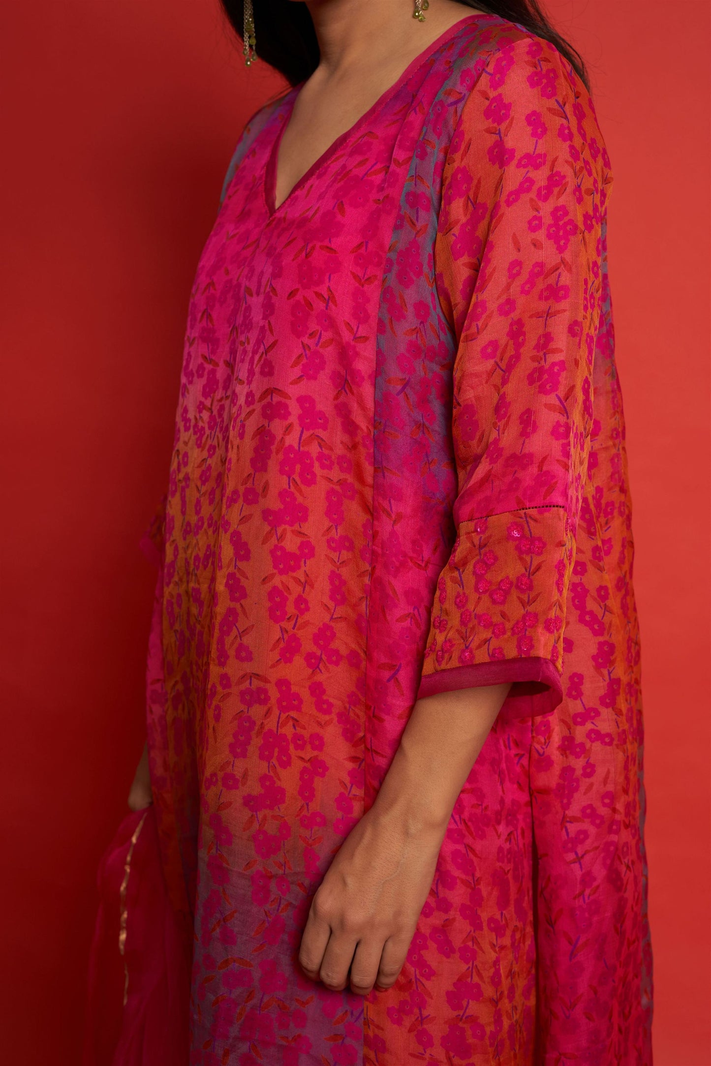 Pansy Magenta Kurta Set (Set of 3)