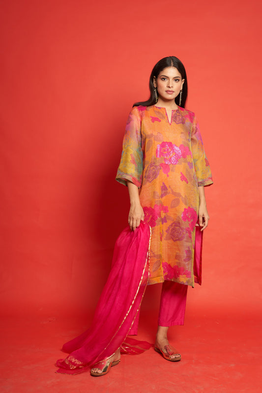 Rose Pink Kurta Set (Set of 3)