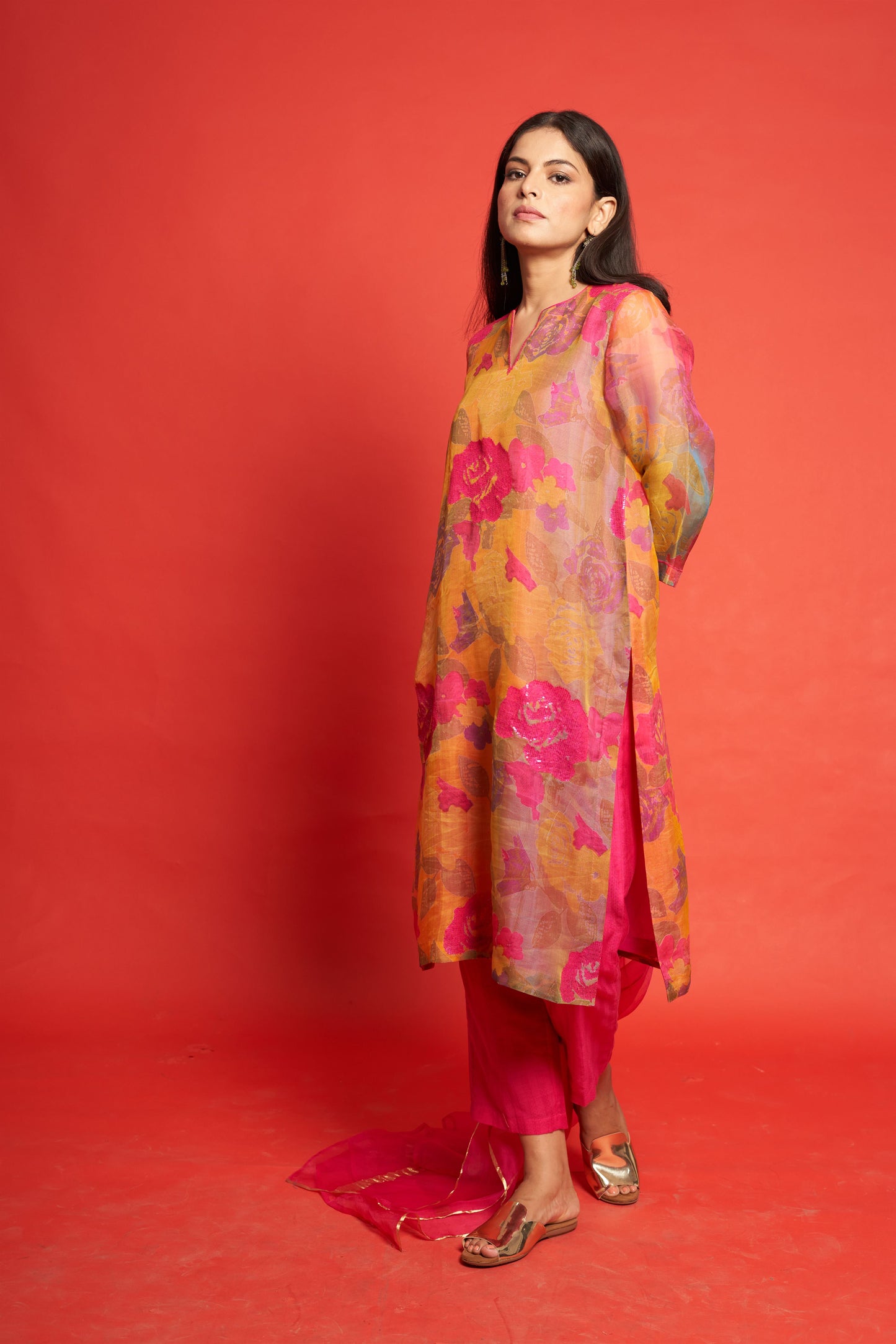 Rose Pink Kurta Set (Set of 3)