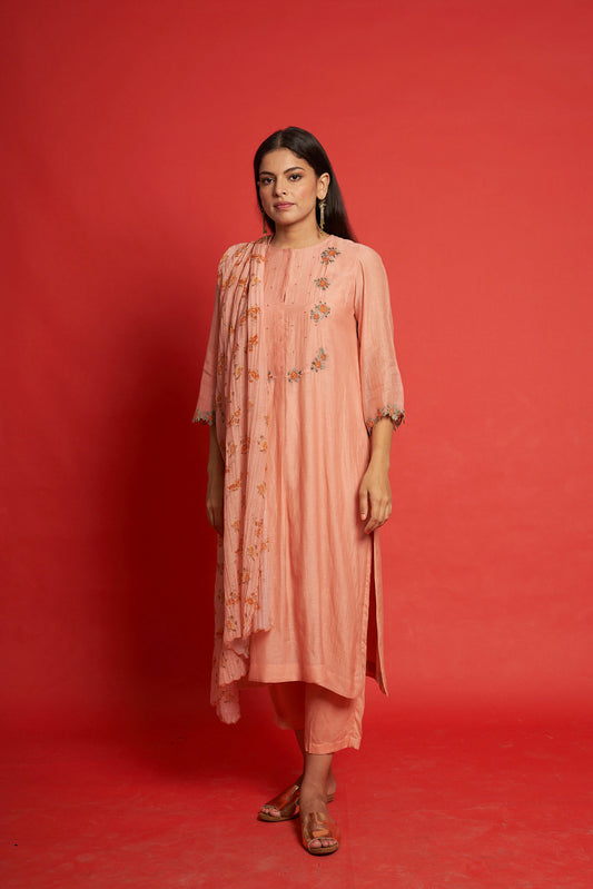 Rosy  Peach  Kurta-Set (Set of 3)