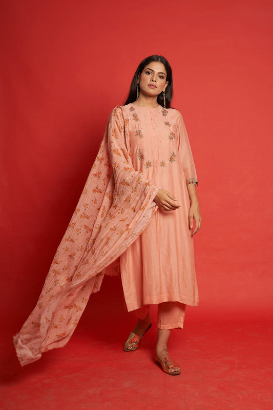 Rosy  Peach  Kurta-Set (Set of 3)