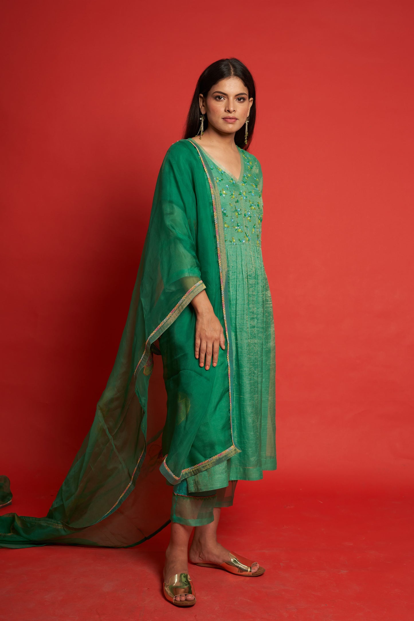 Daisy Emerald Kurta Set (Set of 3)