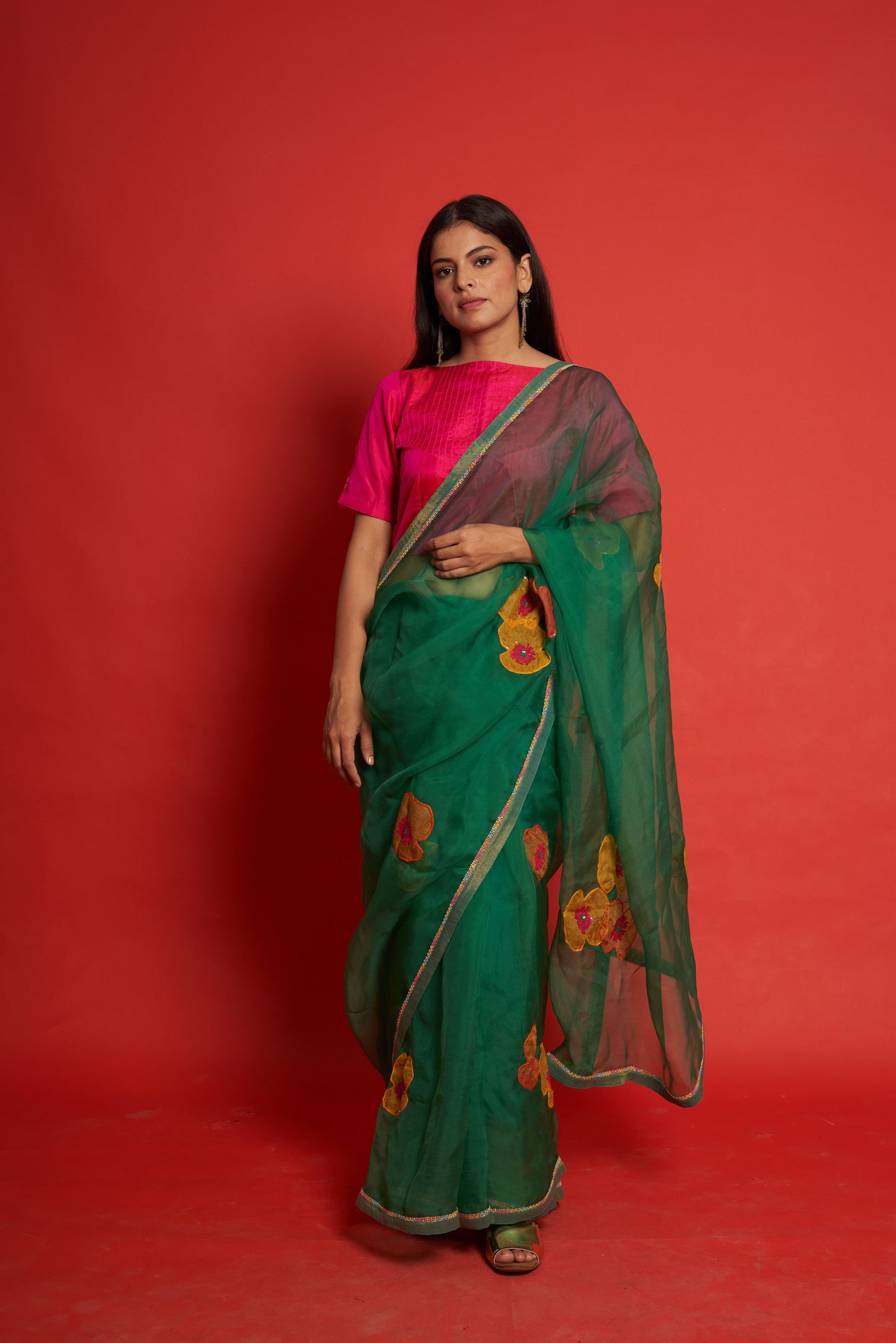 Cherry Emerald Sari Set