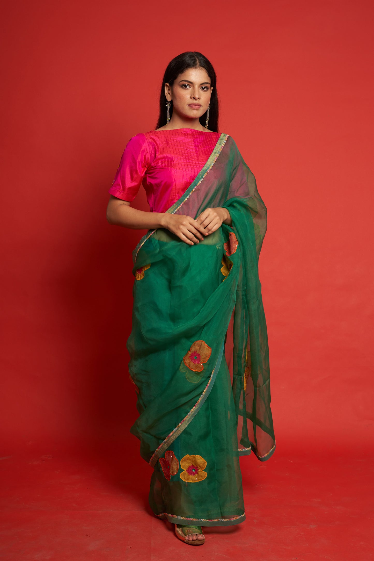 Cherry Emerald Sari Set