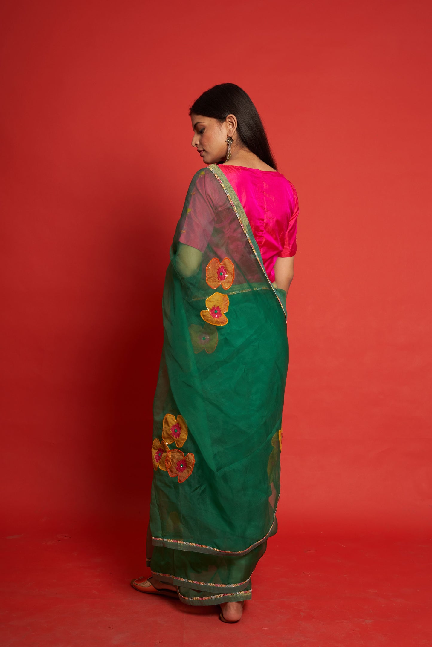 Cherry Emerald Sari Set