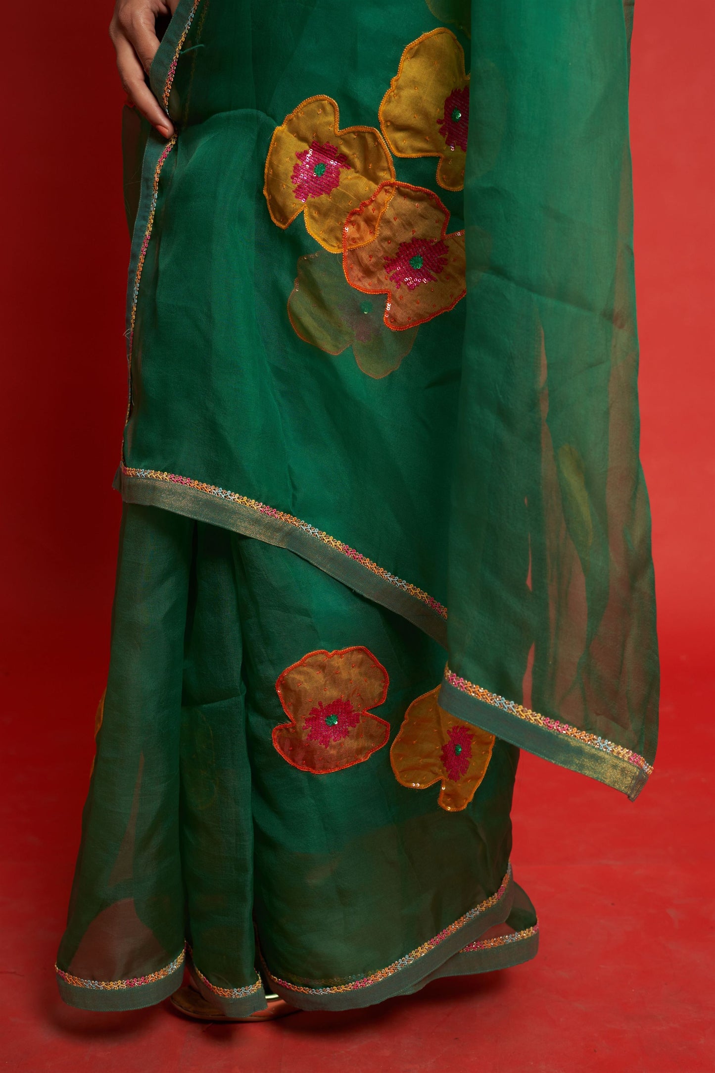 Cherry Emerald Sari Set